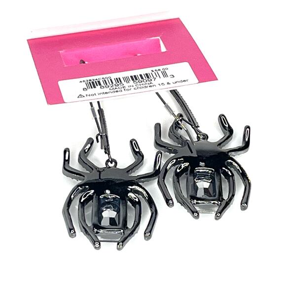 Betsey Johnson Purple Gem SPIDER Dangle Drop EARRINGS Crystal Glass Halloween - Picture 4 of 6